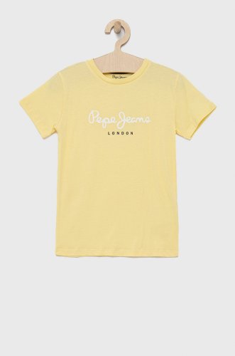 Pepe jeans tricou de bumbac pentru copii culoarea galben, cu imprimeu