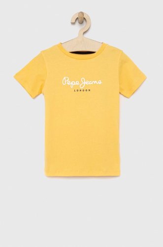 Pepe jeans tricou de bumbac pentru copii pjl bj culoarea galben, cu imprimeu