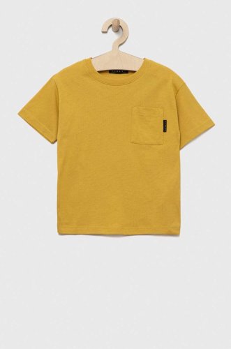 Sisley tricou de bumbac pentru copii culoarea galben, cu imprimeu