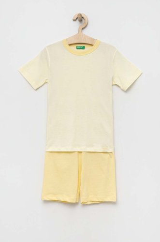 United colors of benetton pijamale de bumbac pentru copii culoarea galben, neted