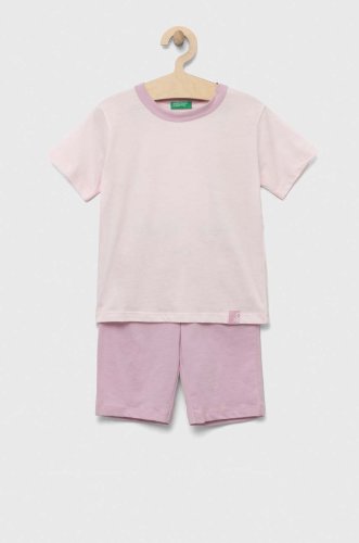 United colors of benetton pijamale de bumbac pentru copii culoarea roz, neted