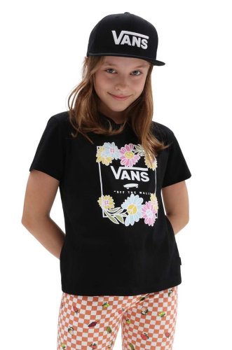 Vans tricou de bumbac pentru copii elevated floral crew black culoarea negru, cu imprimeu