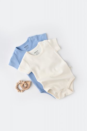 Babycosy Set 2 body-uri bebe unisex -100% bumbac organic - ecru/bleu, baby cosy