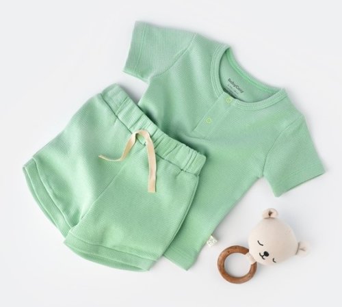 Babycosy Set tricou cu panataloni scurti - 100% bumbac organic - mint, baby cosy