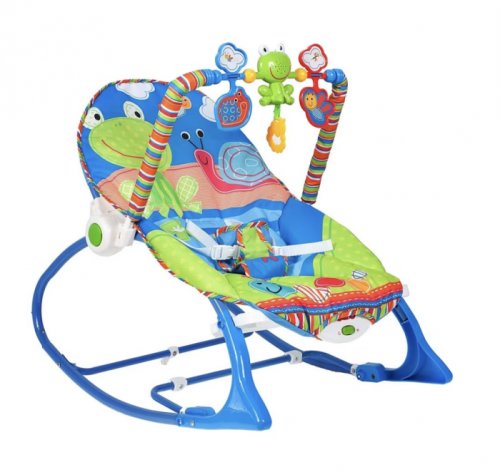 Balansoar si scaun 2 in 1 cu muzica si vibratii pentru leganare bebe 0-18 kg, frog verde