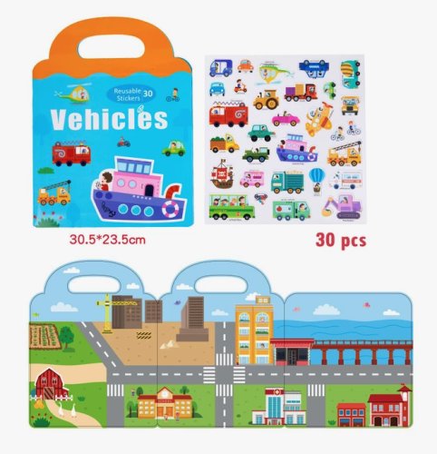 Carte magnetica cu 30 stickere reutilizabile, vehicule in oras