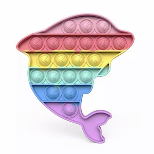 Jucarie pop it!, multicolor, antistres, din silicon, delfin, 15 cm