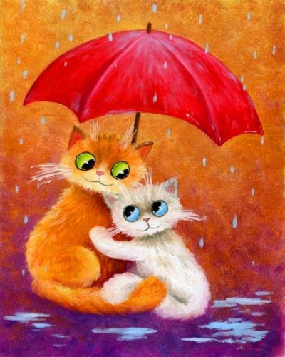 Tablou 501 picteaza dupa numere pisici sub umbrela, 20x30 cm