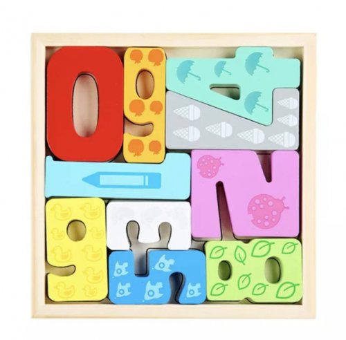 Tetris si puzzle cifrele colorate 0-9, joc montessori din lemn
