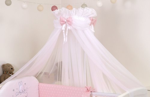 Amy Baldachin din tul pentru patut bebe sky bunny pink 160 x 600 cm suport prindere inclus