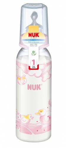 Nuk Biberon pp baby rose 240ml + tetina silicon lapte, mar.1 (0-6 luni)