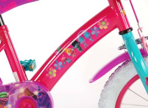 Volare Bicicleta pentru fete 14 inch cu scaun pentru papusi roti ajutatoare si cosulet trolls