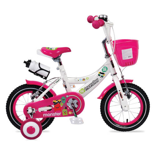 Moni Bicicleta pentru fetite cu roti ajutatoare si cosulet 12 inch little monster pink