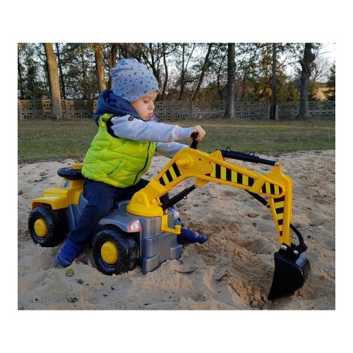 Bj Plastik Camion pentru copii cu excavator rotativ pick up fara pedale galben 75 x 36 x 80 cm