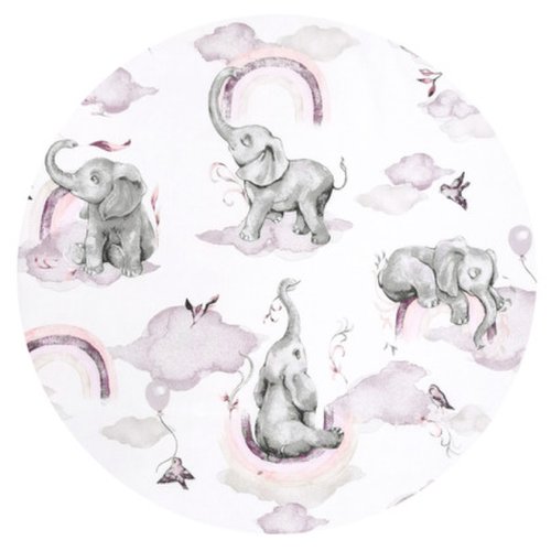 Paturica de infasat qmini multifunctionala 75x75 cm din bumbac elephants on rainbow pink