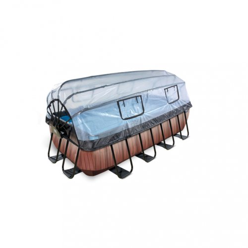Piscina rectangulara cu pompa filtrare nisip exit frame pool + protectie dome + pompa de caldura maro
