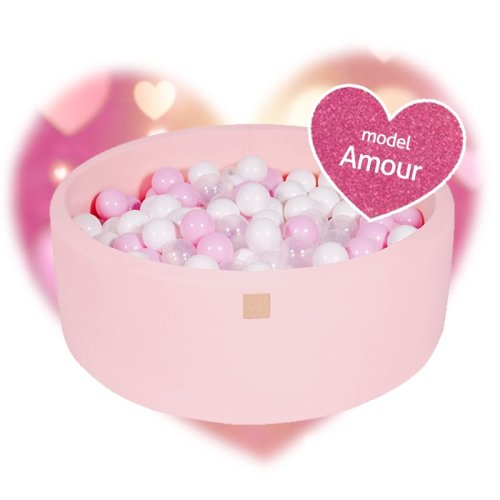 Meowbaby® Piscina uscata meowbaby cu 250 de bile alb perlat-transparent-roz pastel amour 90x40 cm roz deschis