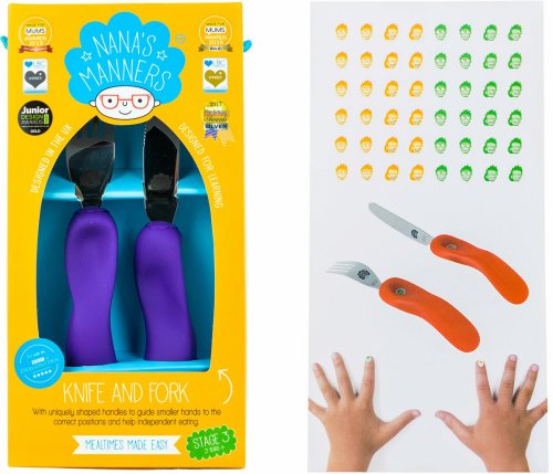 Nana's Manners Set tacamuri pentru copii 3 ani+ furculita si cutit etapa 3 mov