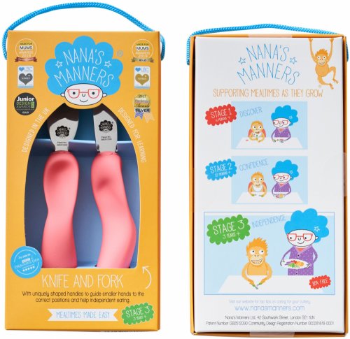 Nana's Manners Set tacamuri pentru copii 3 ani+ furculita si cutit etapa 3 roz