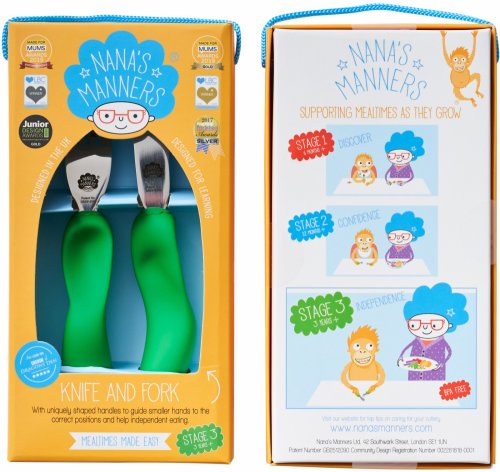 Nana's Manners Set tacamuri pentru copii 3 ani+ furculita si cutit etapa 3 verde