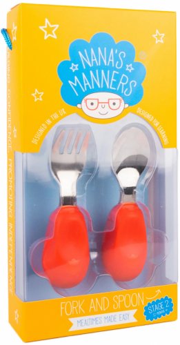 Nana's Manners Set tacamuri pentru toddleri furculita si lingura etapa 2 portocaliu