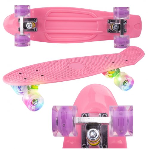 Skateboard cu led-uri pentru copii 56x15cm roz