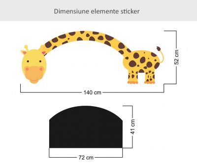 Sticker perete copii tabla de scris girafa cu gat lung 140x52 cm