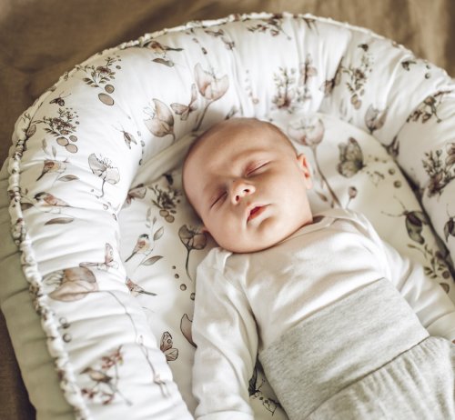 Suport de dormit by babysteps babynest premium bumbac si catifea 70x35 cm nature sepia rose