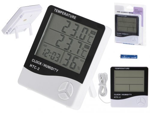 Ikonka Termometru si higrometru digital cu ceas si alarma htc-2