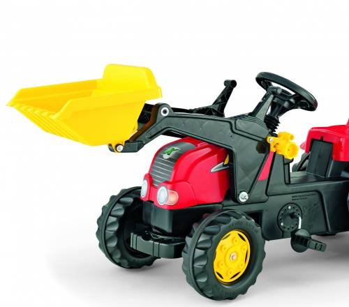 Rolly Toys Tractor cu pedale rolly kid x rosu cu remorca si cupa