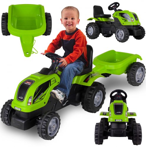 Malplay Tractor xxl cu pedale si remorca green
