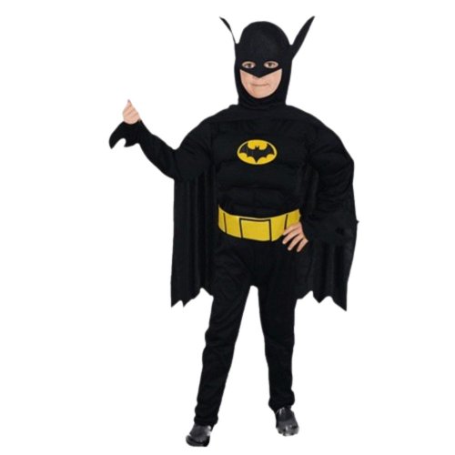 Costum clasic batman cu muschi pentru baieti, negru 128 - 140 cm 7-9 ani