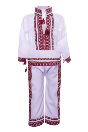 Costum popular pentru baieti 2 piese, alb 110 5 ani