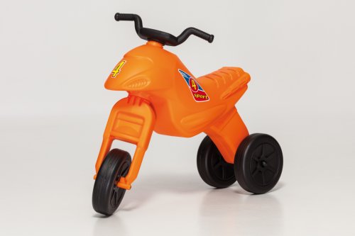 Motocicleta copii cu trei roti fara pedale, mare, culoarea portocaliu