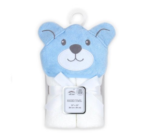 Prosop bebe cu gluga din bumbac, 84 x 84 cm, ursulet bleu