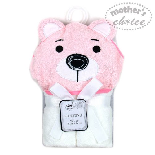 Mother's Choice Prosop bebe cu gluga din bumbac, 84 x 84 cm, ursulet roz