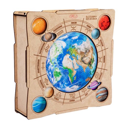 Puzzle jigsaw din lemn, planete, 225 piese, 30x30, wd7020-k rco®