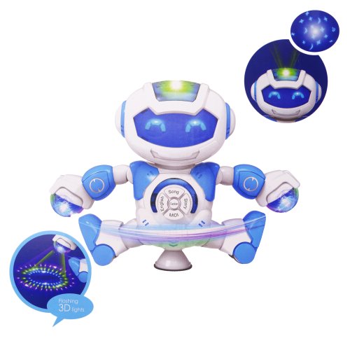 Salamandra Kids Robot interactiv rotire 360, vorbeste, merge si danseaza, lumini led sunete melodii, jucarie pentru copii prescolari, limba engleza, albastru(2328-56a)