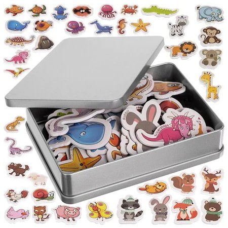 Set 42 de figurine educative magnetice cu animale pentru copii + cutie de depozitare