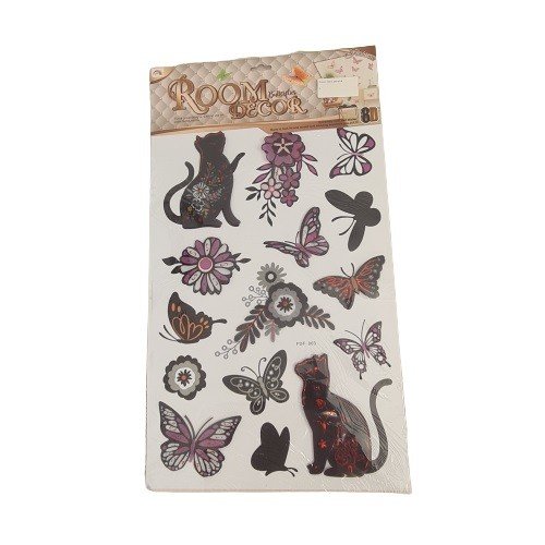 Stickere decorative, model pisici si flori, negru/rosu, 5 x 5 cm